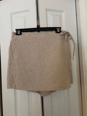 Beige Wrap Skort with Side Tie